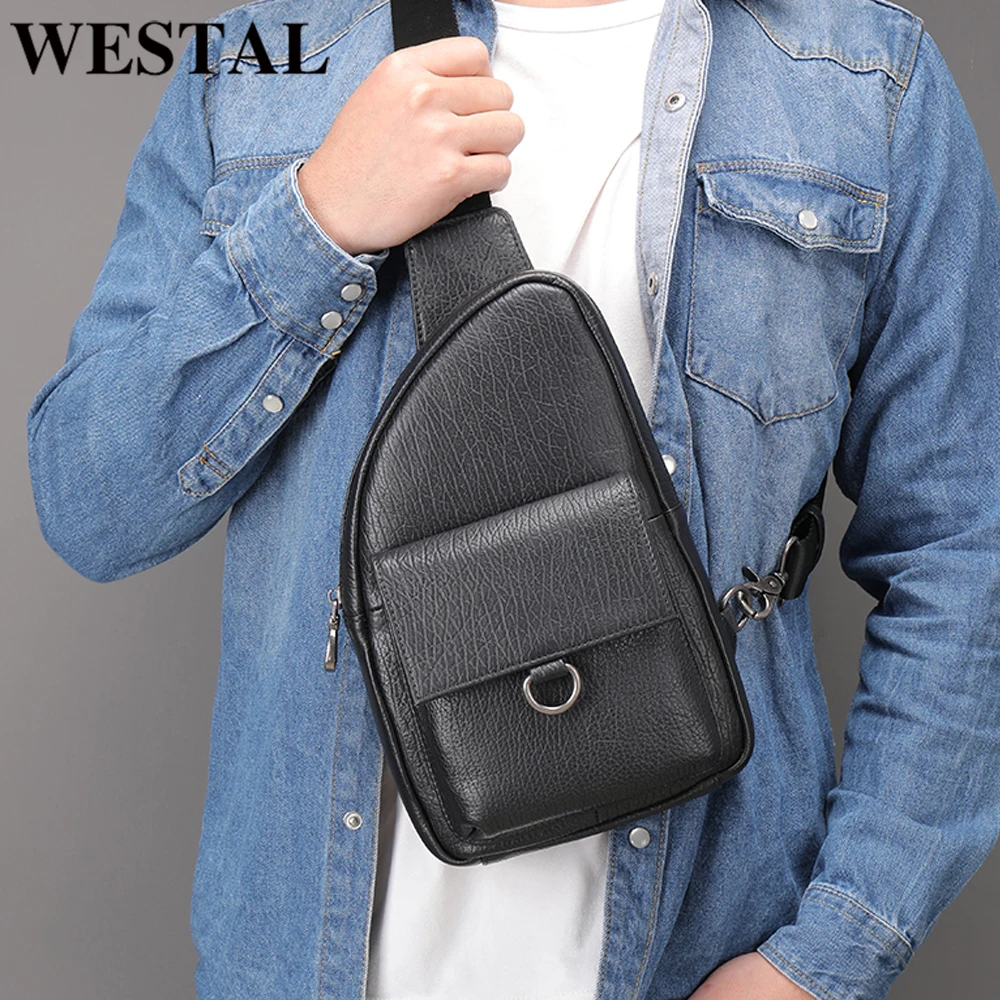 

WESTAL Men's Shoulder Bags Chest Bag Messager Crossbody Bag Men 100% Geather Leather Bags Fashion Business Cross Body Bag 9060