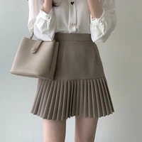 women summer korean black khaki fashion casual skirts female elegant slim pleated skirt a line mini skirts work wear office lady