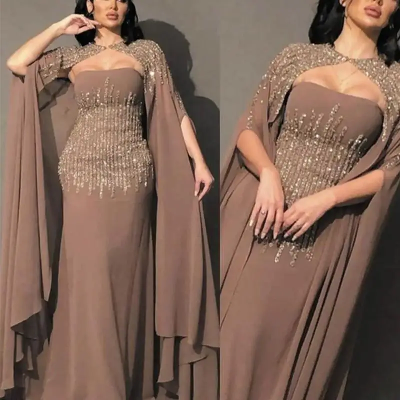 Женское вечернее платье с накидкой шифоновые платья бисером и кристаллами