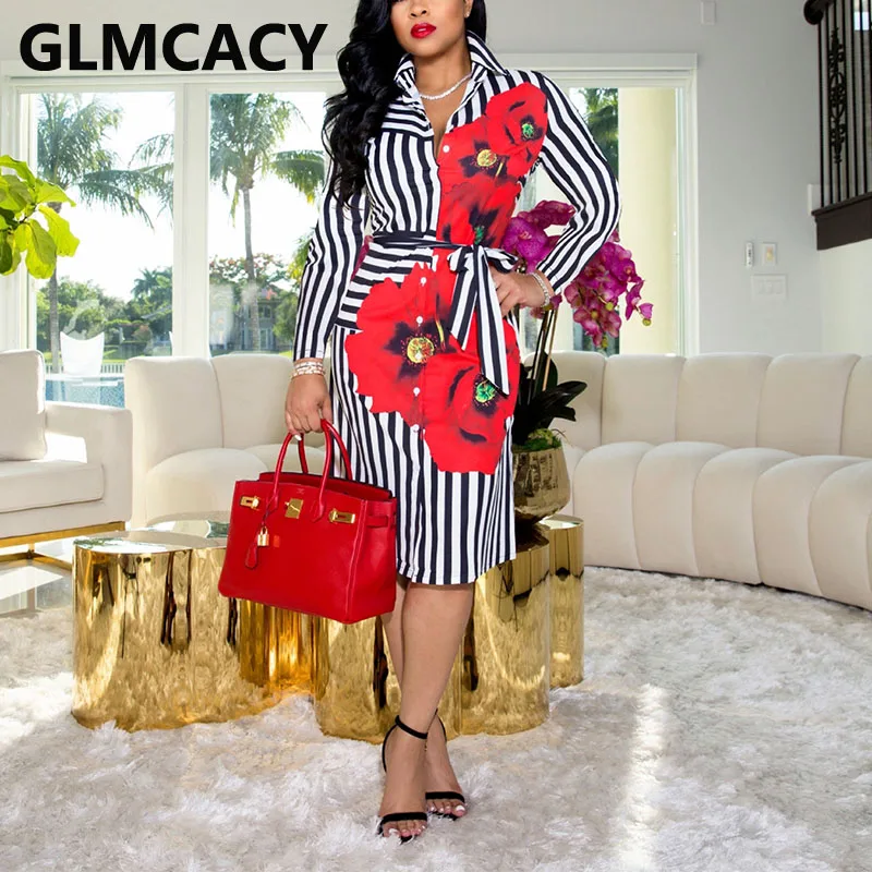 

Женское платье-рубашка с длинным рукавом и цветочным принтом в полоску, облегающее платье миди на пуговицах