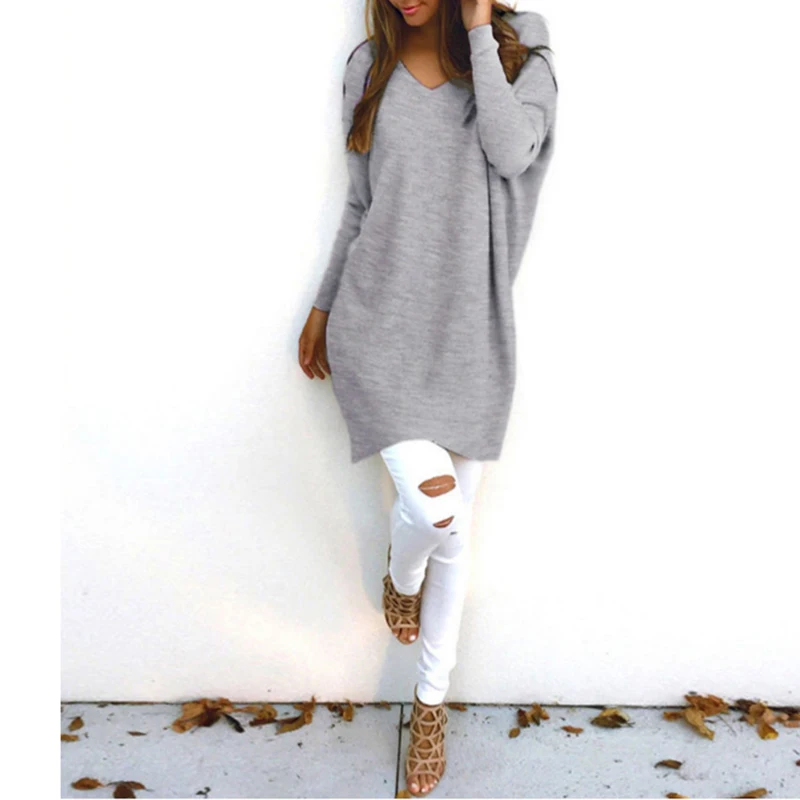 

2020 Autumn Winter Europe And The United States Fashion V-Neck Long-Sleeved Women'S Sweater Knitted Long Top Sweaters