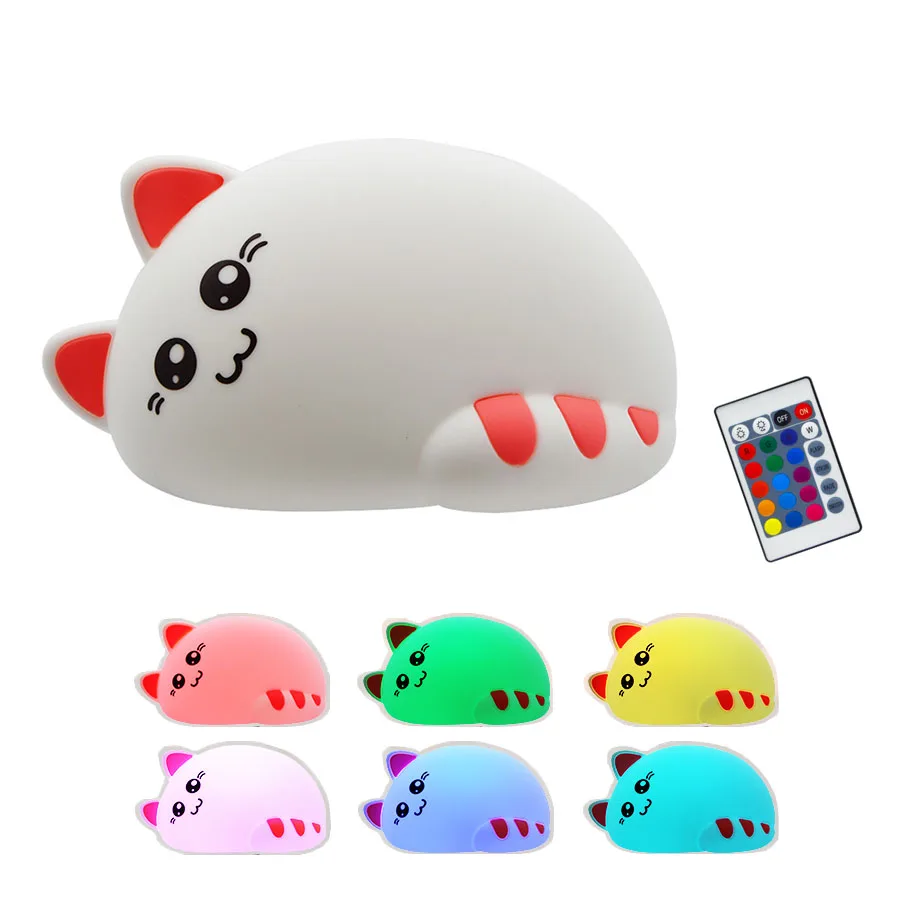Pink Sleep Cat Силиконовый сенсорный Сенсор светодиодный ночной Светильник USB Перезаряжаемые животных Спальня рядом ночные лампы для детские, для малышей подарок для детей настольная лампа - Испускаемый цвет: Pink Sleep Cat