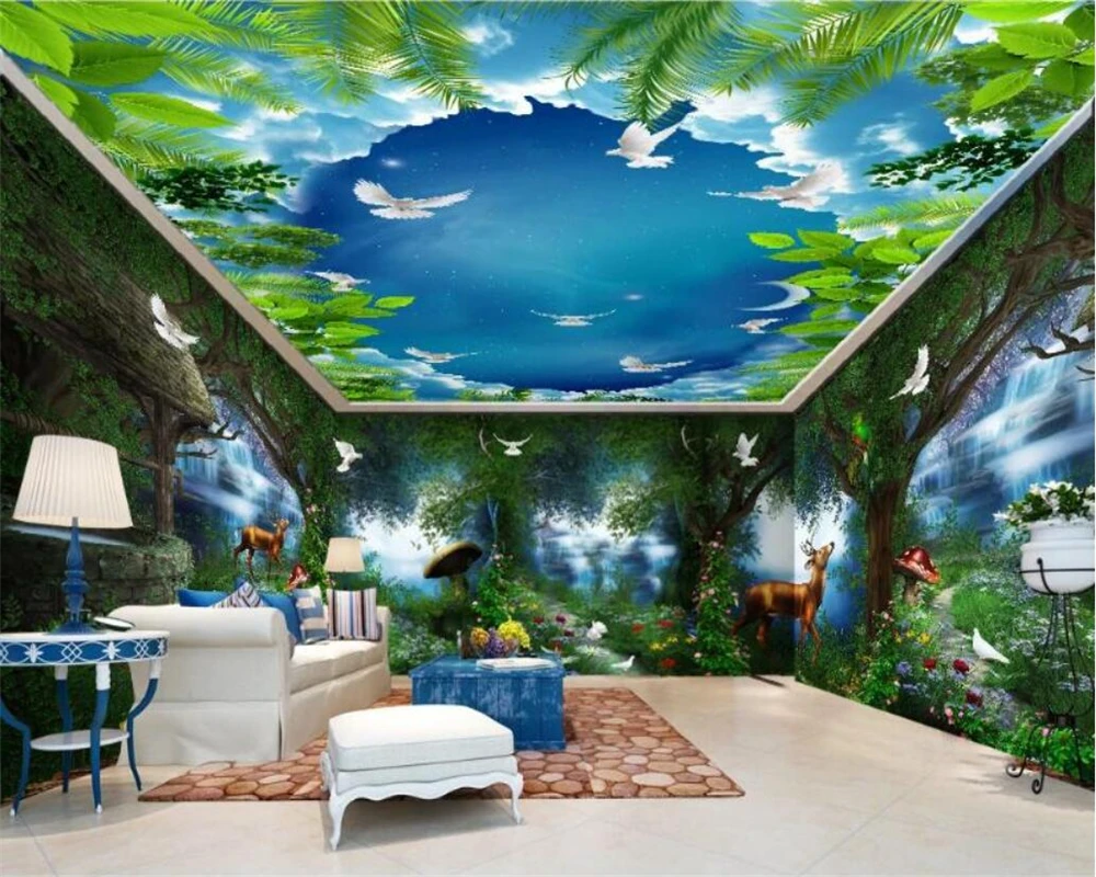 Customized Wallpaper 3d Country Pastoral Fantasy Fairy Tale Forest Waterfall Whole House Background Wall Children's Room Mural