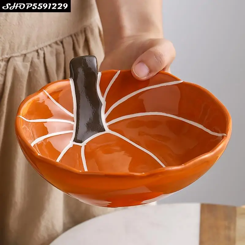 320ml Nordic Art Ceramic Pumpkin Shape Soup Noodle Salad Bowl Minimalist Home Snack Dessert Dipping Dish Kitchen Tableware |