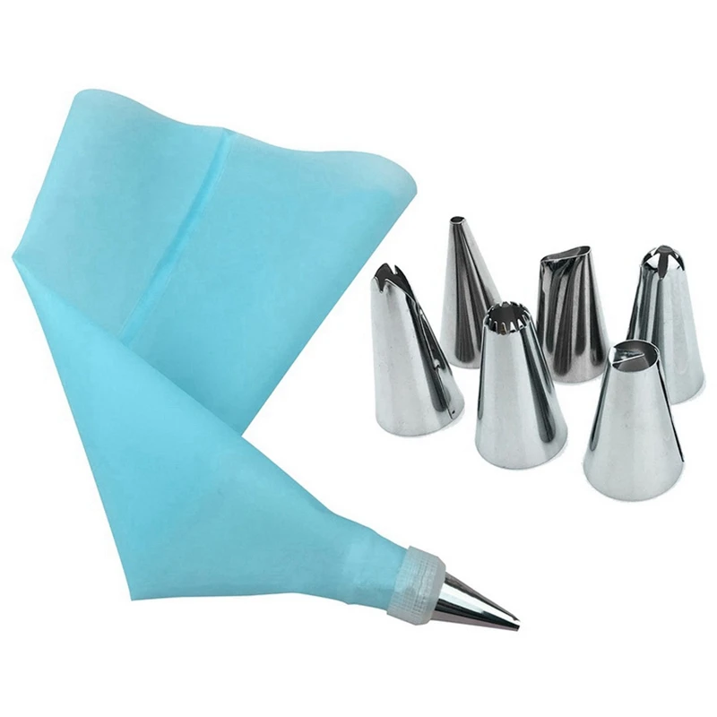 

8Pcs/Set Kitchen Accessories Icing Piping Cream Pastry Bag + 6X Stainless Steel Nozzle Set Diy Cake Decorating
