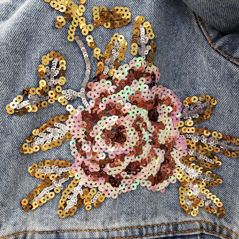 

Summer Fashion Denim Vest Women Heavy Work Sequins Flowers Waistcoat Short Sleeveless Jacket Coat Jeans Vest Female Streetwear