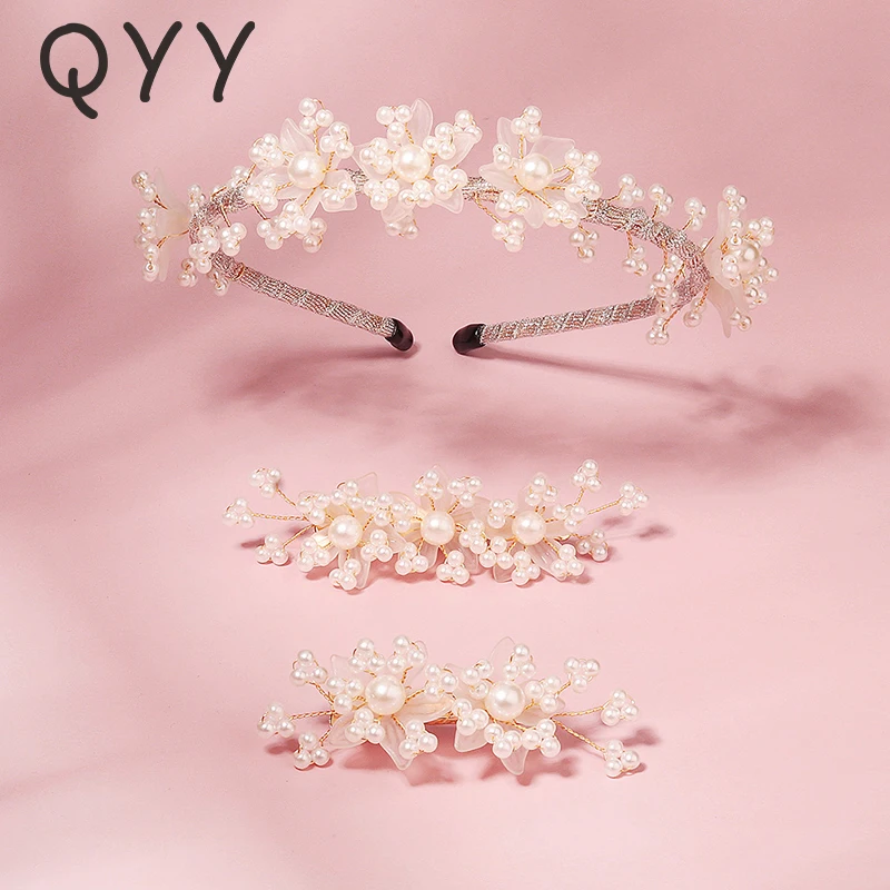 

QYY Bridal Wedding Hair Accessories Pearl Hairband Hair Clips Headbands for Women Party Headpiece Hair Jewelry Bridesmaid Gift