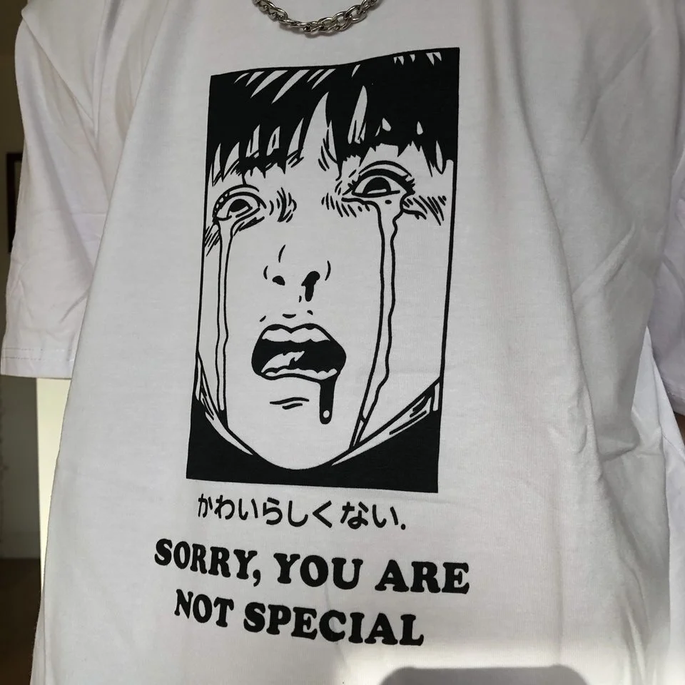 Sunfiz HJN Sorry You't Special Unisex Футболка аниме 90s Harajuku стиль негабаритных тройник уличный стиль рубашка Манга