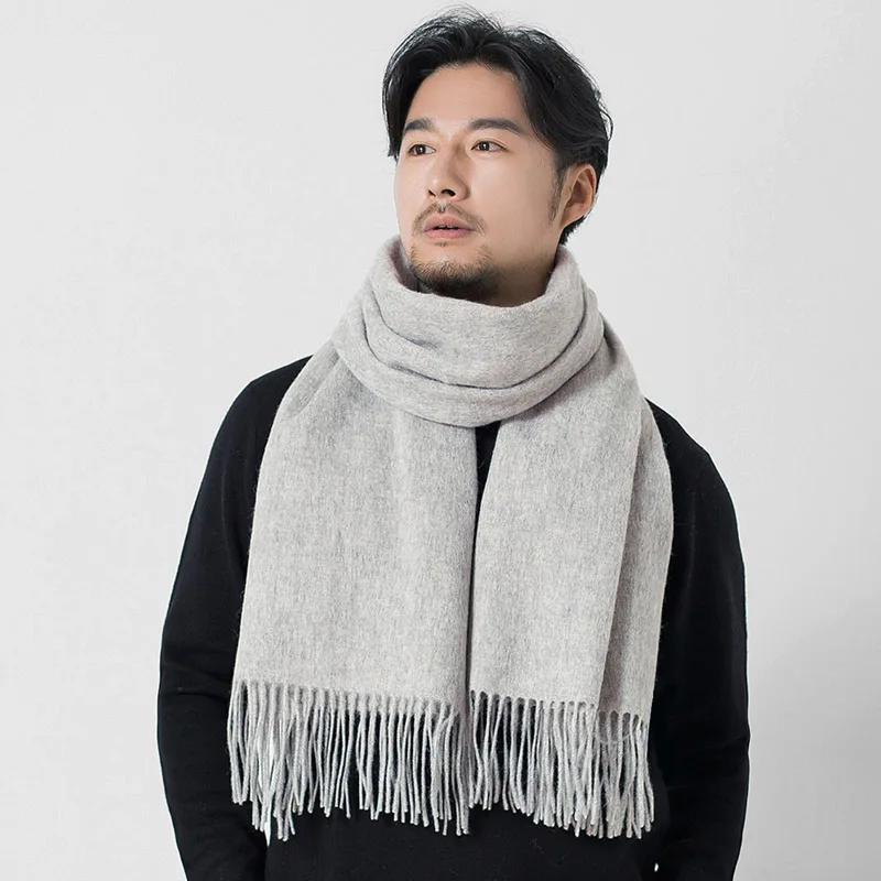 

Winter Wool Scarf Men Luxury Brand Light Gray Shawls and Wraps Classical Bufanda Hombre 2021 Large Warm Wool Scarves 180x70cm