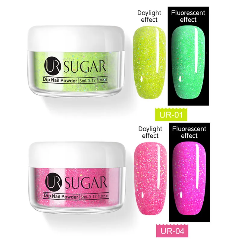 2pcs set 1 Ur Sugar 5 мл флуоресцентный блеск Dip порошок для ногтей голографический градиентный французский пигмент погружающийся порошок для ногтей украшение для ногтей - Цвет: 2pcs set 1