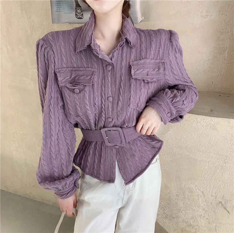 

Vintage Blouse Women Long Sleeve Loose Spring Top Ladies Blouse Shirt With Belt Korean Fashion Clothing