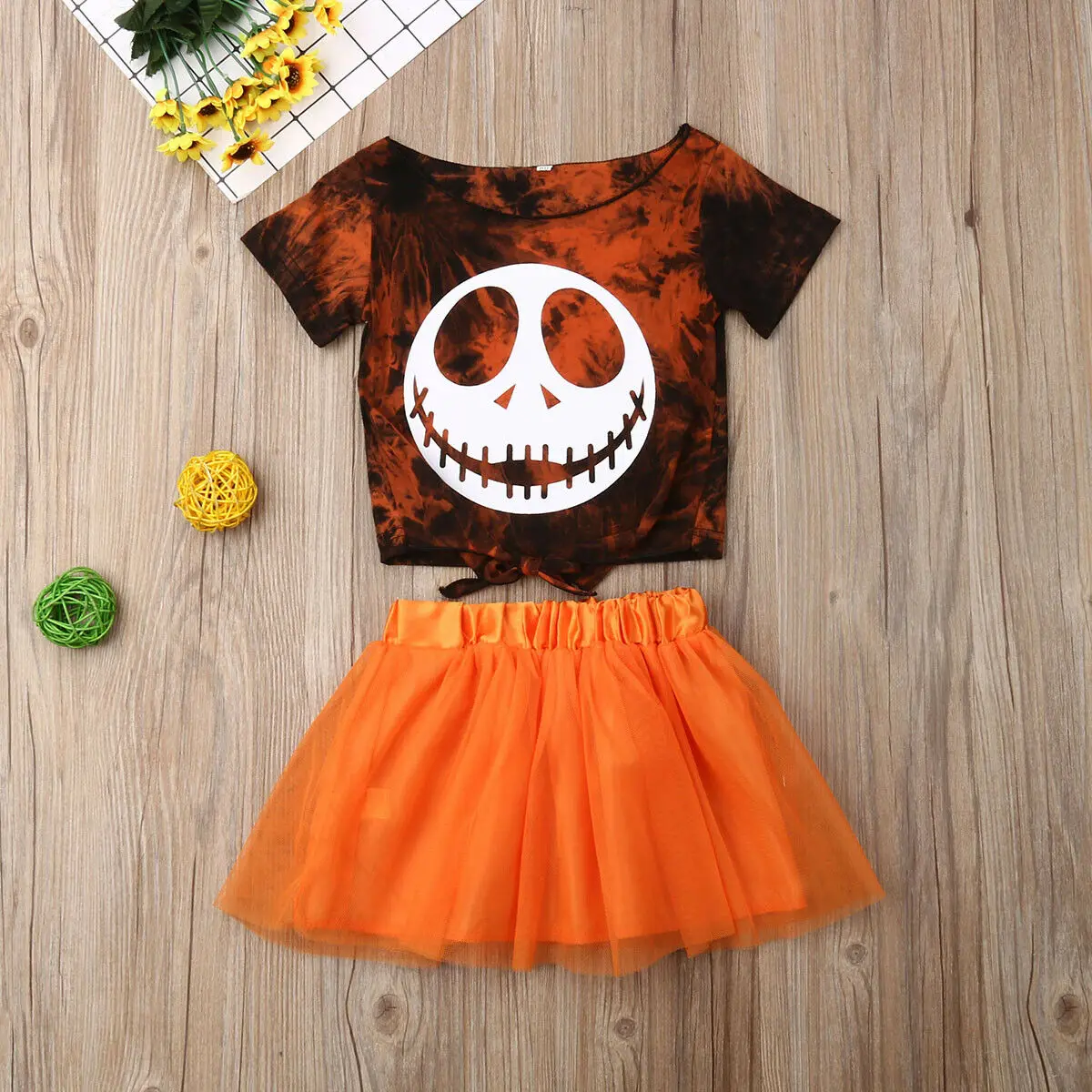 Одежда для Хэллоуина 1 4 T одежда маленьких девочек футболка с черепом топы платье