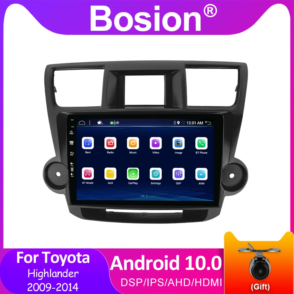Автомобильный мультимедийный DVD-плеер Bosion Android 10 для Toyota Highlander 2009-2014 GPS-навигация