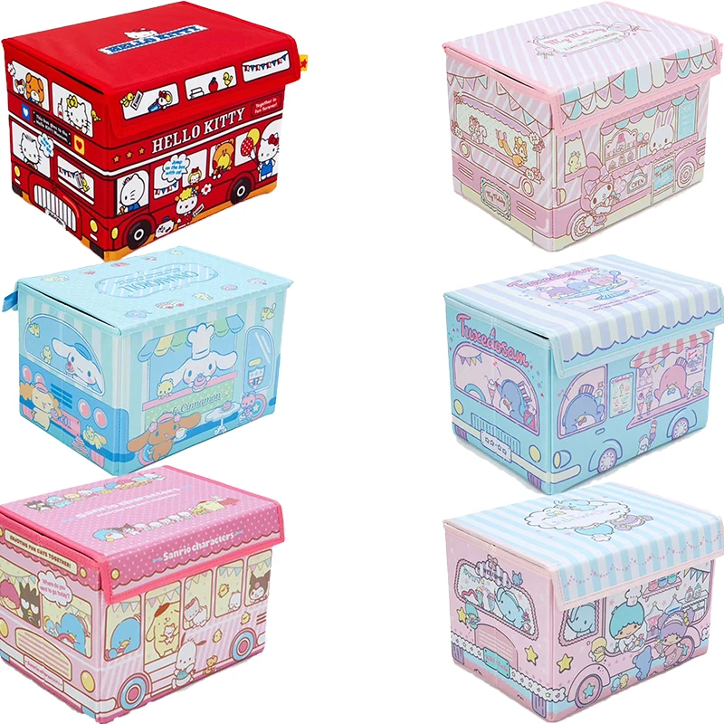 

New Sanrio Accessories Anime Cartoon Kitty My Melody Cinnamoroll Cute Beauty Folding Home Storage Box With Lid For Kids Gifts