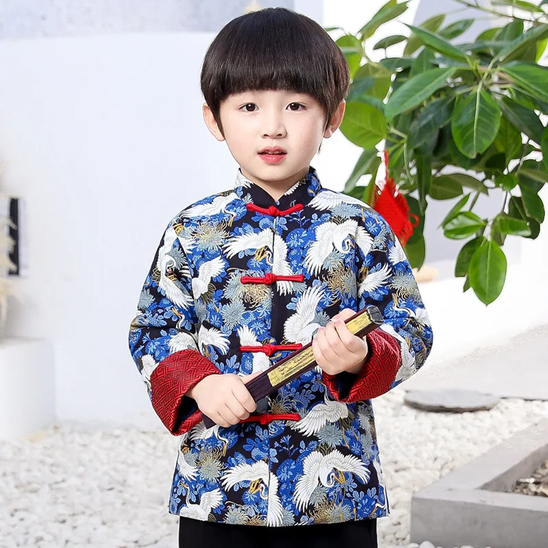 

2021 New Year Festival Children Coats Quilted Boys Tang Clothes Costumes Baby Boys Jackets Navy Animal Outfits Outerwear Top