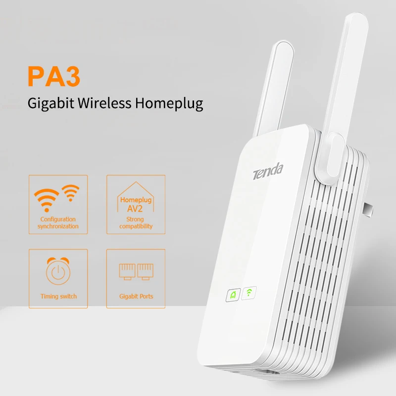 Tenda PA3 1000 Мбит/с Ethernet-адаптер сетевого шнура PLC сетевой адаптер переменного тока