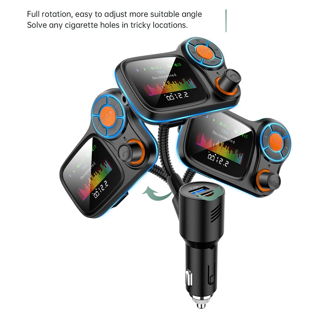 

Car Kit Handsfree Wireless Bluetooth-compatible FM Transmitter LCD Color Screen MP3 Player USB Charger 2.4A Hands Free