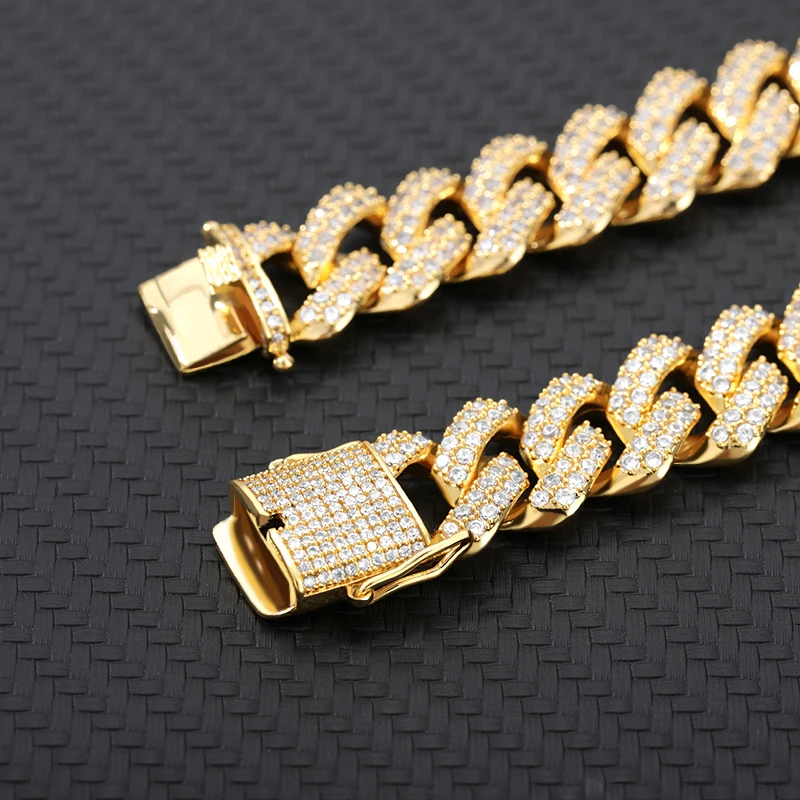 

Hip Hop Iced Out Cuban Bracelets For Man Women Gold Crystal CZ Clasp Zircon Thick Heavy Link Bracelet Punk Party Couple Jewelry