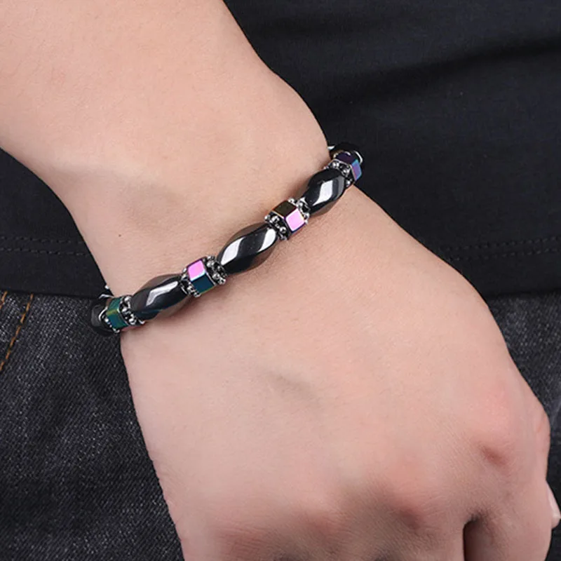 

AB Rhombic Natural Hematite Beads Bracelets For Men Magnetic Health Protection Balance Bracelets Women Reiki Healing Jewelry
