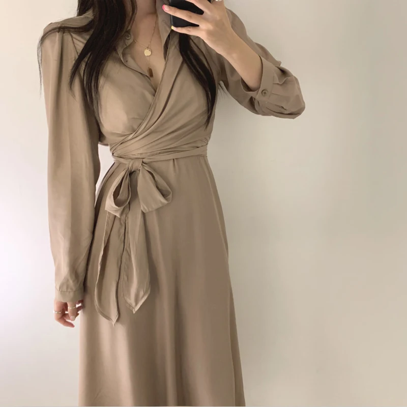 BGTEEVER винтажное длинное женское платье с v-образным вырезом повседневное длинным