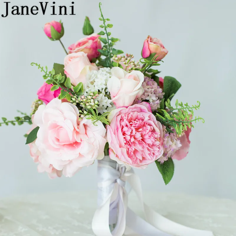 JaneVini искусственные розовые цветы Свадебные букеты 2019 Шелковый Свадебный букет