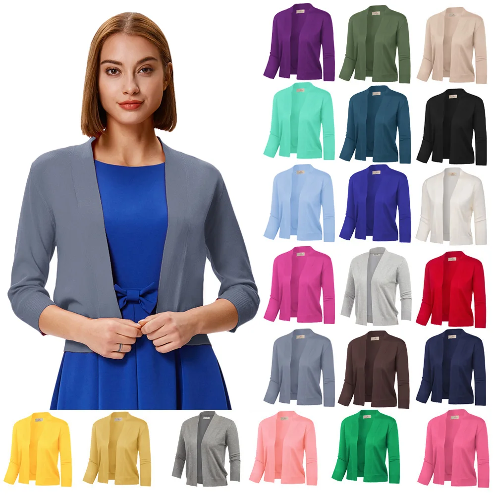 Женский короткий кардиган GK трикотажный с рукавом 3/4 и болеро деловые топы