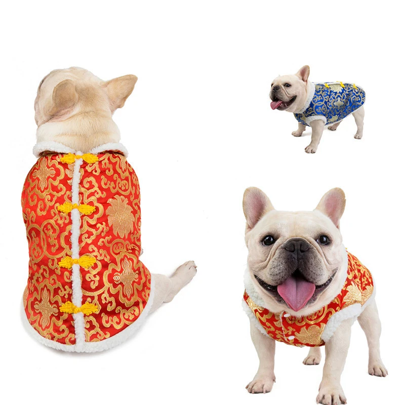 

Aapet 1pc Polyester Dog Cute Tang Suit Clothes Dog Winter Warm Puppy Vest Jacket Party Festival Decoration Suit For S/M Size Dog