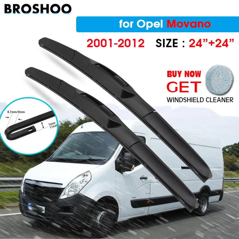 

Car Wiper Blade For Opel Movano 24"+24" 2001-2012 Auto Windscreen Windshield Wipers Blades Window Fit U Hook Arms
