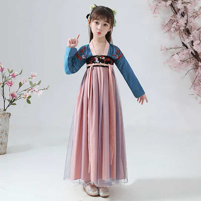 Юбка супер фея звездного неба для девочки Hanfu летний детский костюм выступления в