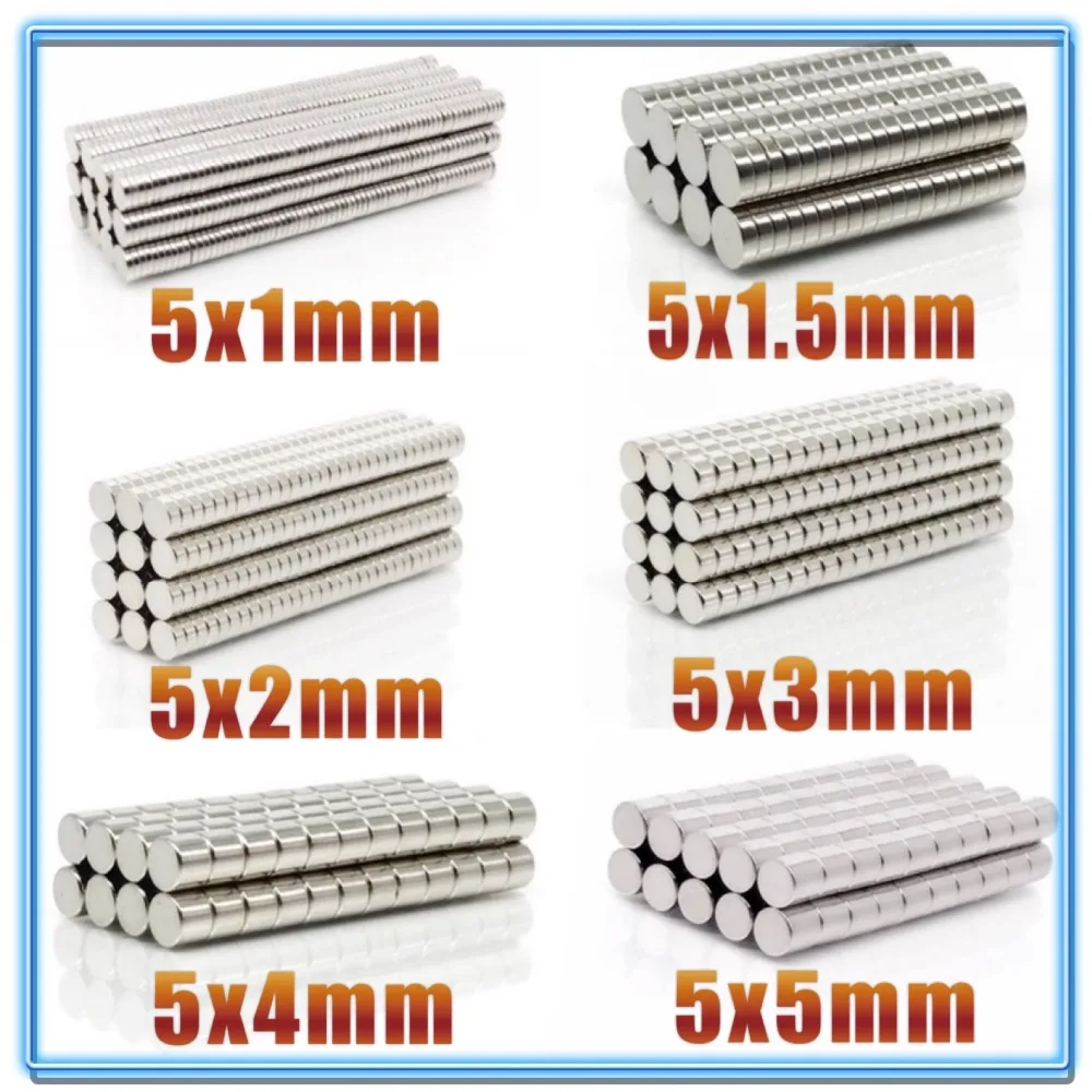 

100~500Pcs N35 Round Magnet 5x1 5x1.5 5x2 5x3 5x4 5x5 Neodymium Magnet Permanent Super Strong Powerful Magnets 5*1 5*2 5*3