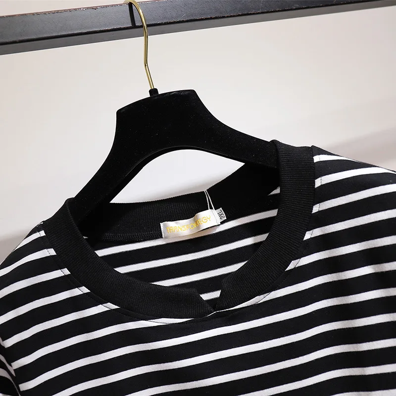 Женская футболка с коротким рукавом и круглым вырезом в полоску | одежда