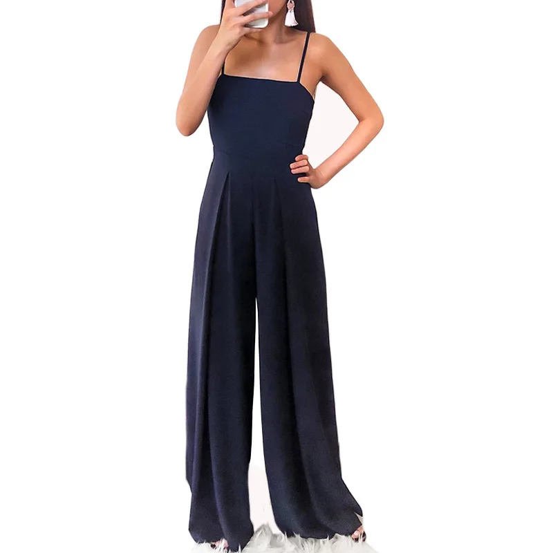 2019 сексуальный с открытыми плечами Синий Холтер широкие ноги комбинезон без