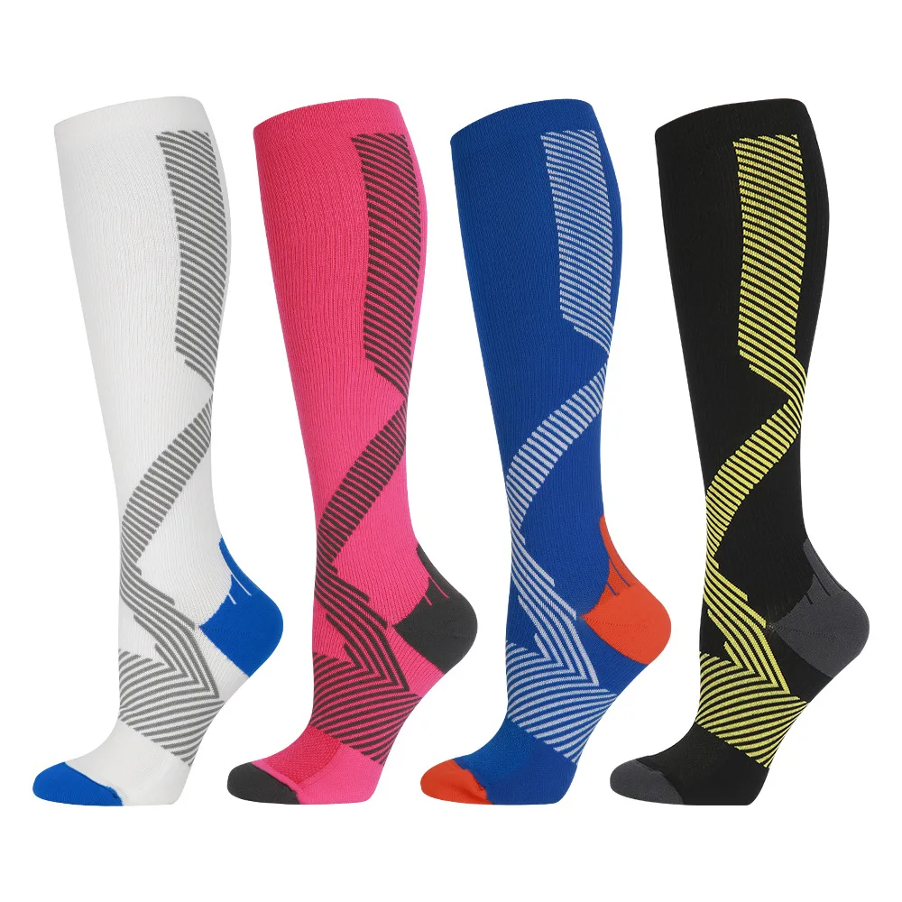 20-30 mmHg Professional Sports Compression Socks Outdoor Marathon Riding Cycling Knee High Nylon Striped Stockings