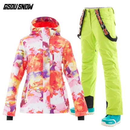 Color 9 GSOU Снежный водонепроницаемый лыжный костюм Женская лыжная куртка брюки Новая женская зимняя уличная лыжная куртка для сноуборда брюки сноуборд наборы - Цвет: Color 9