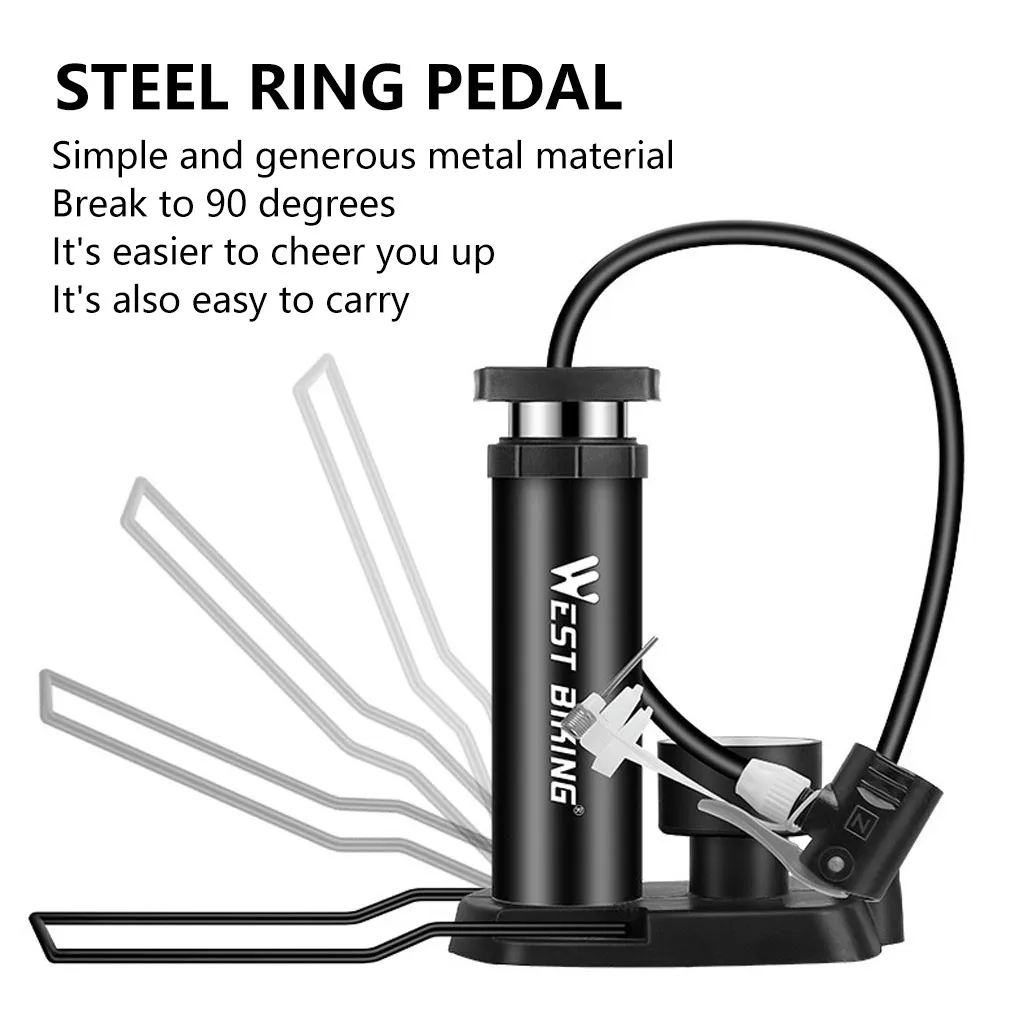 Портативный велосипедный мини-насос для шин с ножным активатором манометром