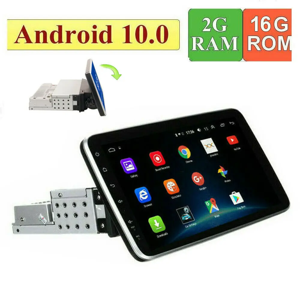 Автомагнитола с сенсорным экраном на Android 10.1 Single 1 DIN поворотного типа, размером 10 дюймов, с GPS, 2+32 ГБ памяти, FM радио, функцией мультимедийного видео MP5 и без проигрывателя DVD.