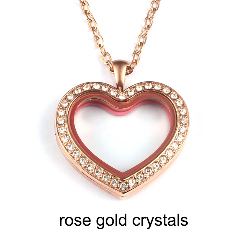 rose gold crystals URSJEWELRY 30 мм в форме сердца, хорошие украшения Магнитная застежка 316L неоднородная нержавеющая сталь очарование медальон из смарт-стекла с цепочкой Цепочки и ожерелья - Окраска металла: rose gold crystals