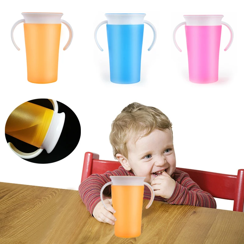 

360 Degrees Rotated with Double Handle Trainning Feeding Safe Leakproof Cup Infant Learn To Drink A Cup of Water Have Cup Lid