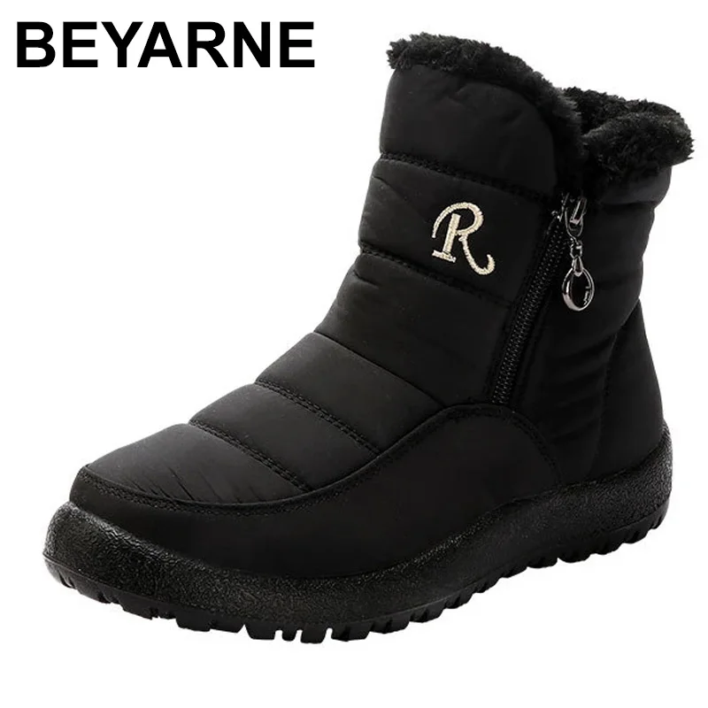 

BEYARNE Winter Waterproof Snow Boots Women Warm Cotton Padded Shoes for Woman 2021 Double Zipper Thicken Plush Ankle Botas Mujer