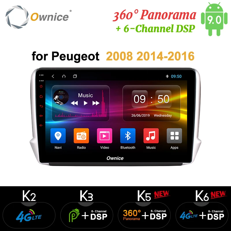 Ownice Android9.0 автомобильный DVD gps радио плеер k3 k5 k6 для peugeot 2008 208 360 панорама DSP 4G LTE SPDIF траектория