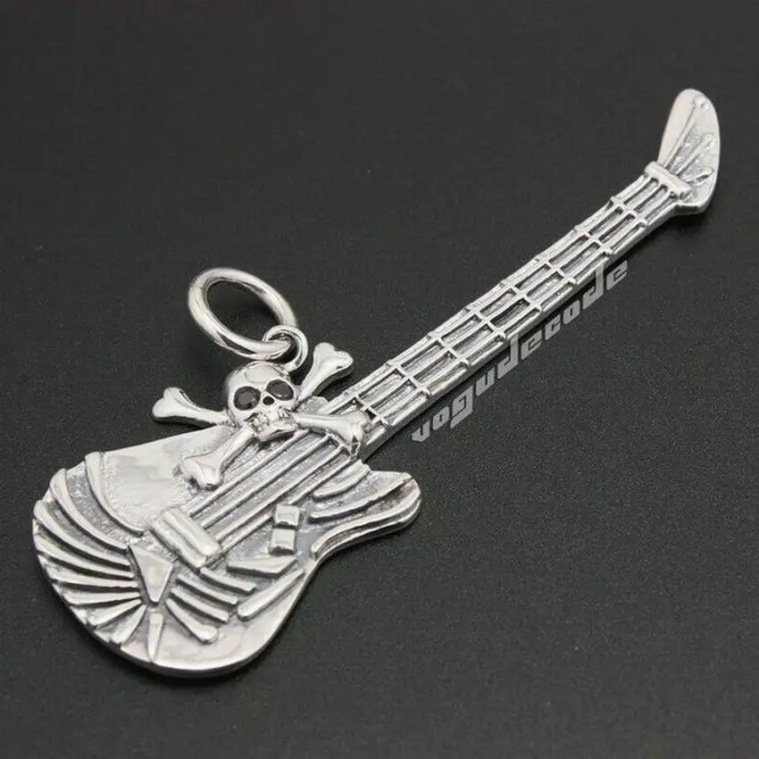 Гитара Металл рок череп твердый 925 пробы Серебряный Мужской панк кулон 8B022|pendant men