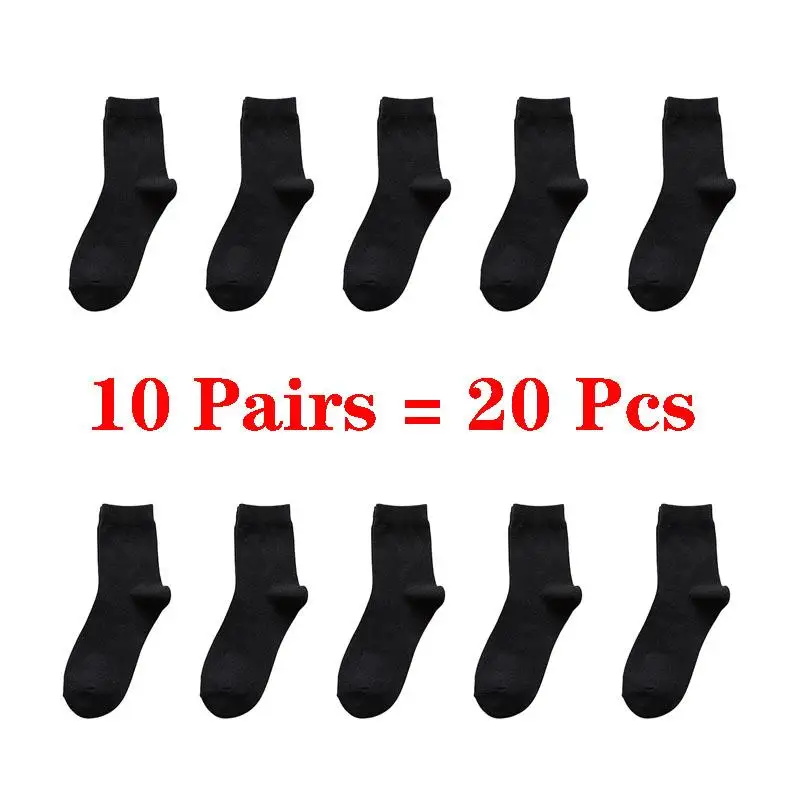 Socks Men Solid Color Crew Socks Male Business Casual Black White Socks Pack Breathable Mens Socks Meias10 Pairs 1 Lot Socks Set