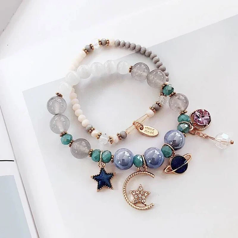 Misheng новый натуральный камень женский браслет кристалл розовый синий