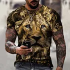 Мужская быстросохнущая футболка, Повседневная футболка большого размера с 3D принтом льва, лето 2021