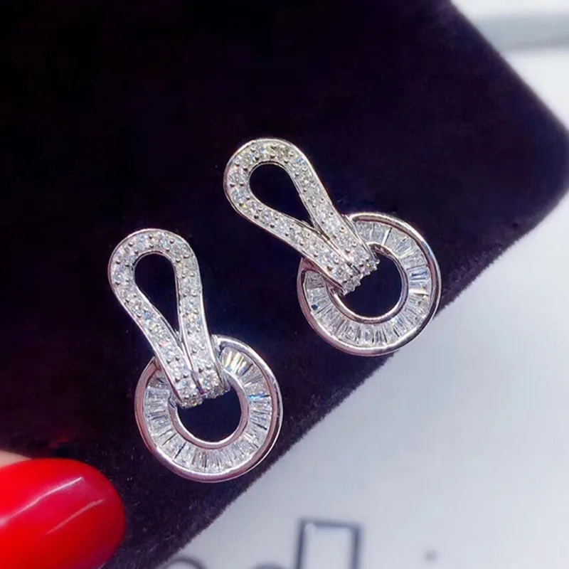 

925 Sterling Silver Zircon Circle Piercing Stud Earring For Women Girls Wedding 2022 Fashion Jewelry Pendientes eh1818