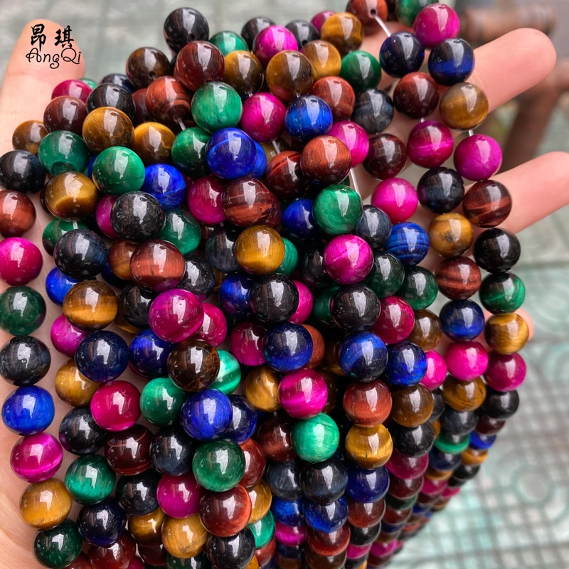 

Natural Mixed Color Tiger Eye Stone Beads 6 8 10 12mm Round Loose Spacer Beads For Jewelry Making DIY Bracelet Accessories 15"