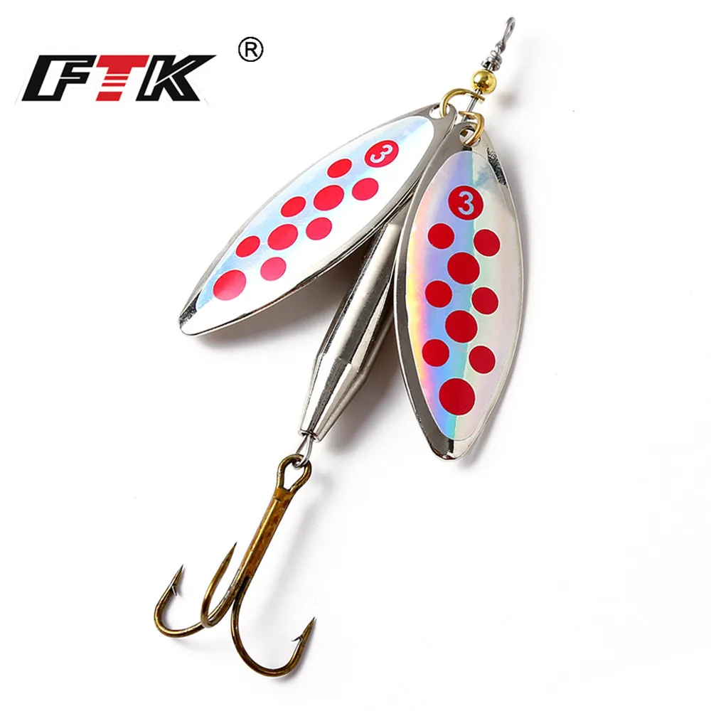 FTK Metal Spinner Spoon Fishing Lure Double Sequins 23g/10.5cm Long Cast Baits With Treble Hook Pike Tackle | Спорт и развлечения