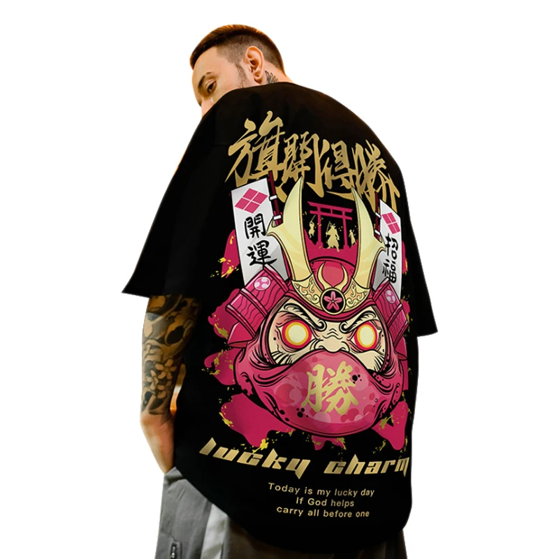 

Men's T-Shirts 2021 Chinese Style Lucky Printed Short Sleeve Tshirts Summer Hip Hop Casual Cotton Tops Tees Streetwear M-5XL