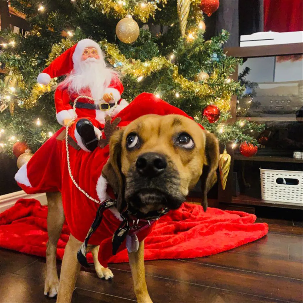 

Собака, кошка, старый Санта-Клаус для езды на мотоцикле, пальто для питомцев, Рождественская Одежда для собак, костюмы для маленьких и больши...