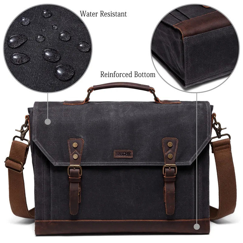 vaschy canvas messenger bag for men vintage leather bag men waxed canvas briefcase men for 17 3 inch laptop office bags for men free global shipping